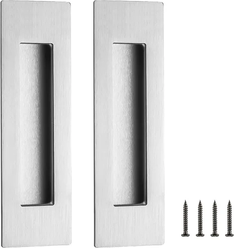 Ravinte - Paquete de 2 manijas de puerta de armario deslizante de níquel cepillado plateadas de 7 pulgadas con tiradores empotrados para puertas