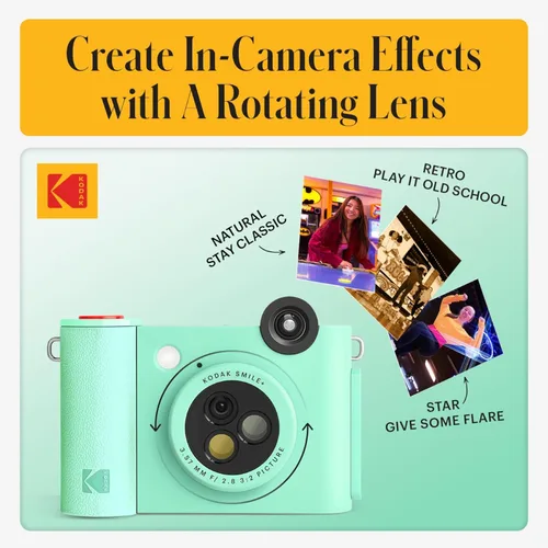 Miniatura 5 de Kodak Smile+ Cámara digital de impresión instantánea 2 en 1 e impresora de fotos inalámbrica Bluetooth - 10MP, lente giratorio de efectos Verde