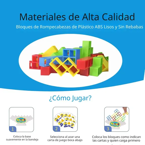 Miniatura 5 de Juego de torre apilable de 64 piezas con 22 cartas, juego gigante de equilibrio de caída para niños, juegos familiares para niños y adultos, regalos
