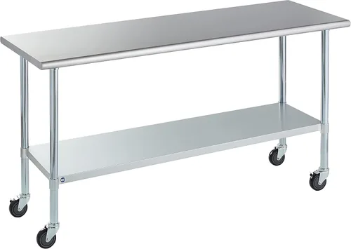 Miniatura 9 de Mesa de acero inoxidable para preparación y trabajo con protector contra salpicaduras, 24x72 pulgadas