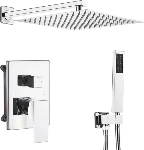 Miniatura 9 de Sistema de ducha de oro cepillado de 8 pulgadas, mezclador de lluvia de lujo, conjunto combinado de ducha montado en la pared y sistema de mano