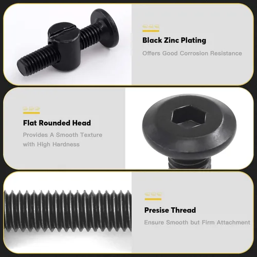 Miniatura 4 de 140 tornillos de cuna M6 Kit de repuesto de tornillos hexagonales negros, pernos de cuna y tuercas de barril, kit surtido de clavijas cruzadas