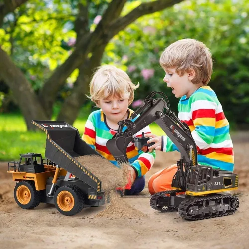 Miniatura 5 de Kolegend - Camión de volcado a control remoto RC, vehículo de construcción, juguetes de camión con batería recargable para niños pequeños, niños