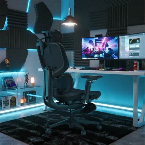 Silla de oficina ergonómica con reposapiés, silla de escritorio de malla con respaldo alto para oficina en casa, silla de computadora reclinable con