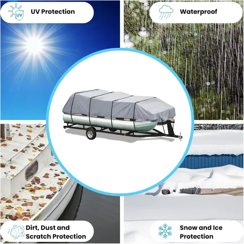 Miniatura 7 de EliteShield Cubierta Impermeable para Pontón, Poliéster 600D de Servicio Pesado Grado Marino Cubierta de Pontón Remolcable Cubierta de Embarcación