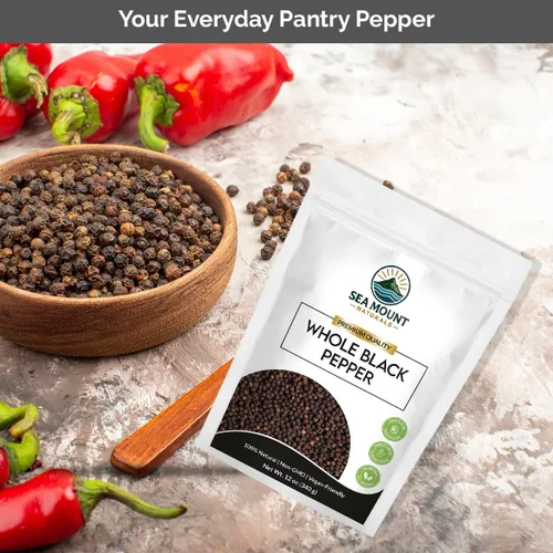 Miniatura 7 de Sea Mount Naturals Tellicherry - Granos de pimienta negra, 12 onzas (11.99 oz) Pimienta negra entera natural para molinillos Kosher, sin OMG