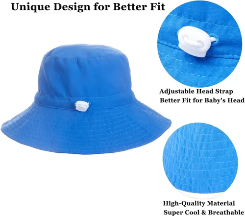 Miniatura 4 de Sombrero de sol para bebé de verano UPF 50+, sombrero de pescador de ala ancha, sombreros de playa para bebés niños y niñas de 0 a 6 años