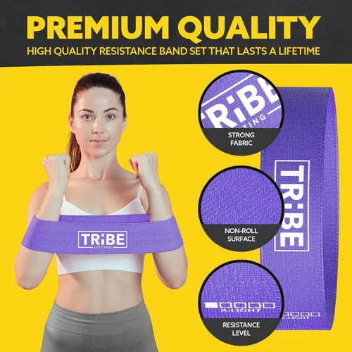 Miniatura 6 de Tribe Lifting - Bandas de resistencia de tela para glúteos y piernas Juego de 5 bandas de tela para entrenamiento Bandas gruesas de glúteos