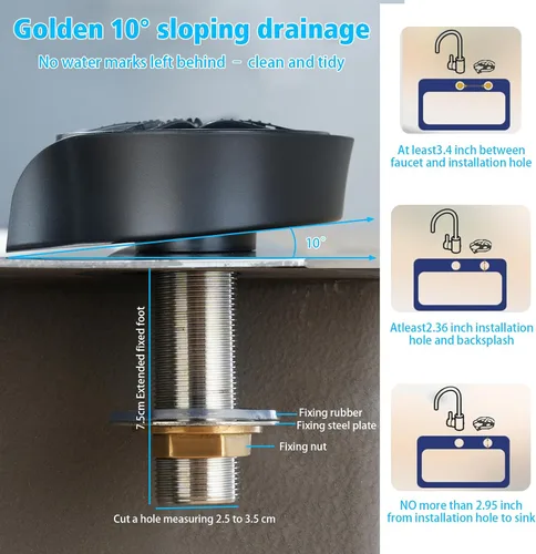 Miniatura 7 de Petyoung Enjuagadora de vidrio para fregadero de cocina, enjuague de vidrio giratorio de 360 grados con cabezal rociador extraíble, lavadora