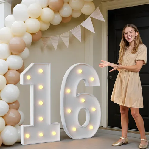 Miniatura 80 de IMPRSV Letras de mosaico iluminadas de marquesina, 4 pies para globos y fiestas, decoración de kit de arco