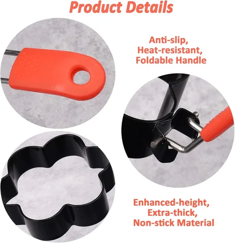 Miniatura 3 de 4 anillos antiadherentes de acero inoxidable para huevos de diferentes formas con 1 cepillo de aceite y 1 separador de huevos, moldes de huevo