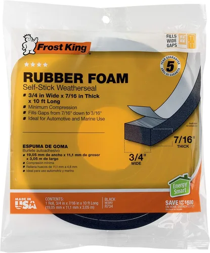 Miniatura 2 de Frost King R734H Sponge Rubber Foam Tape 3/4" W X 7/16" H X 10' L, Black