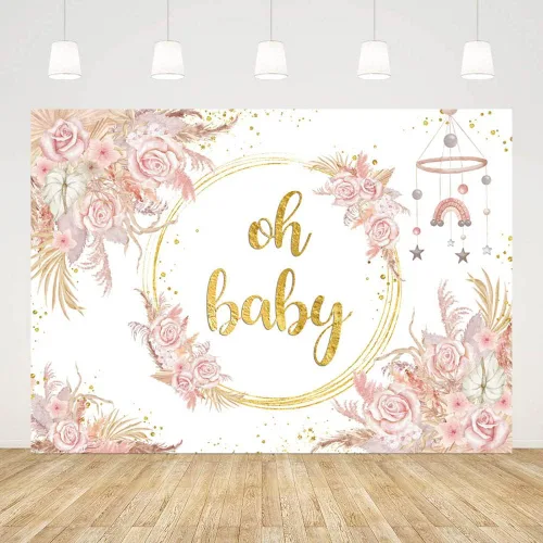 Miniatura 2 de SENDY Telón de fondo bohemio de 7 x 5 pies para niña, diseño floral rosa para baby shower, decoración de fiesta de baby shower, fiesta de baby