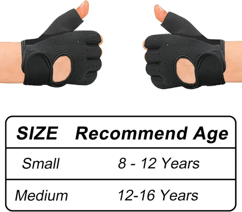 Miniatura 5 de Luwint Guantes de entrenamiento sin dedos para niños, guantes antideslizantes de fitness para niños, ciclismo, yoga, levantamiento de pesas, 1 par
