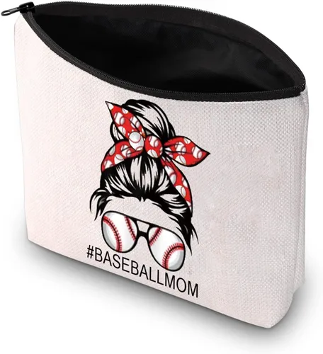 Miniatura 2 de PXTIDY Bolsa de maquillaje de béisbol para mamá, jugador de béisbol, bolsa con cremallera para atleta, para mamá, bolsa de aseo de viaje