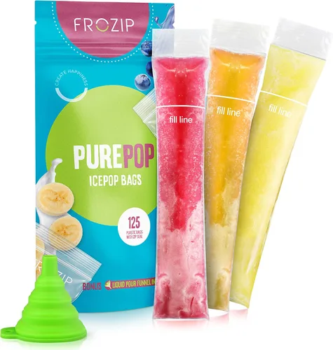 Frozip 125 bolsas con modelos para palitos helados descartables, 8 x 2 pulg. | Tubos de freezer sin BPA, sellos con cierre | Para aperitivos