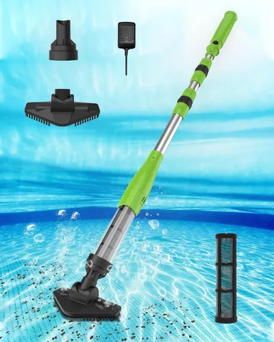 Aspiradora de piscina recargable inalámbrica, limpiador de piscina de mano con poste telescópico para bañeras de hidromasaje, spas, limpieza de