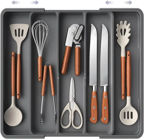 Miniatura 23 de Aujen Organizador de cubiertos – Organizador de cajones de cocina expandible, organizador de utensilios ajustable, bandeja de cubiertos