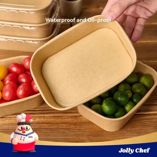 Miniatura 4 de JOLLY CHEF Paquete de 50 recipientes de papel para preparación de comidas con tapa de 25 oz, recipientes desechables rectangulares para alimentos