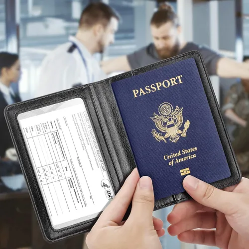 Miniatura 2 de Combo de tarjetero para pasaporte y vacuna, soporte para pasaporte con ranura para tarjeta de vacuna, cartera para pasaporte, funda para pasaporte