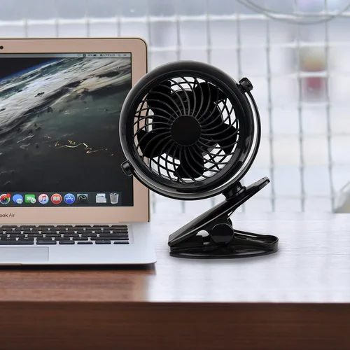 Miniatura 8 de Gazeled Ventilador de clip a batería, rotación de 360°, con 8 pilas AA gratis, ventilador silencioso USB o a batería, ventilador de clip portátil