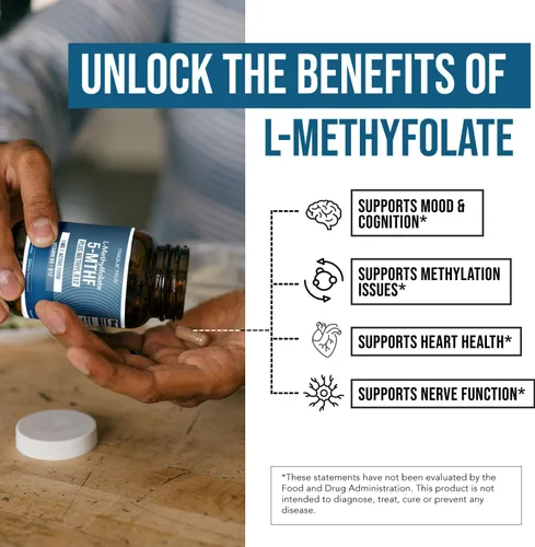 Miniatura 4 de L Metilfolato 1000 mcg Plus Metilo B12 Cofactor – Forma Activa 5-MTHF - Respalda el Estado de Ánimo, la Metilación, la Cognición – Formas Bioactivas