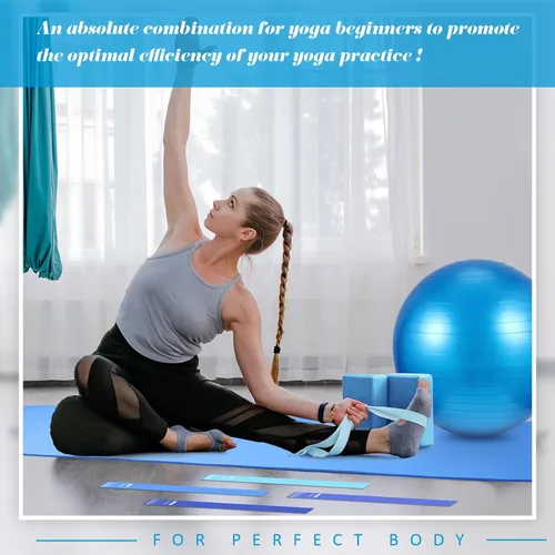 Miniatura 6 de El kit de iniciación de yoga de 10 piezas incluye esterilla de yoga con correa de transporte, 2 bloques de yoga, correa de yoga, pelota de pilates