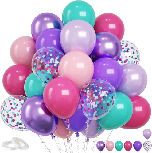 Miniatura 20 de Funhot - Set de globos rosados, 60 globos de látex rosa intenso, 30,5 cm, globos de confeti rosa, globos de fiesta metálicos rosa pastel, helio