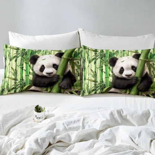 Miniatura 4 de Manfei Juego de funda de edredón de panda lindo para niños, tamaño individual, juego de ropa de cama con temática de animales de dibujos animados, 2