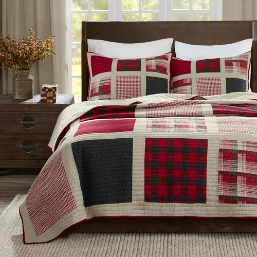Miniatura 22 de Woolrich - Juego de edredón reversible de algodón, estilo cabaña invertido a color sólido, colcha ligera de retazos para todas las estaciones