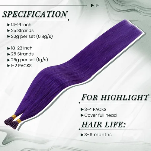 Miniatura 3 de RUNATURE Extensiones de cabello humano con punta en I Tip de 18 pulgadas, extensiones de cabello natural Remy para mujer, extensiones de cabello