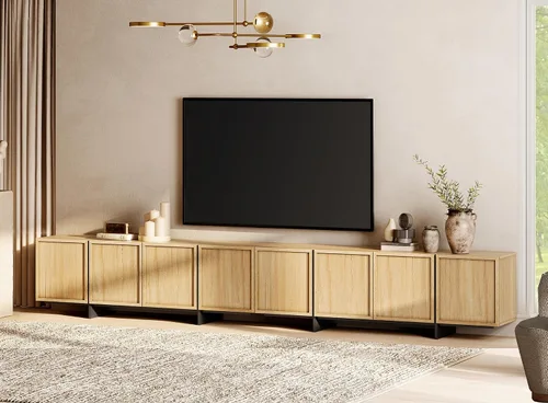 Miniatura 11 de WAMPAT Soporte moderno para TV de 32-75 pulgadas, centro de entretenimiento de madera con gabinetes de almacenamiento, mesa de consola de TV