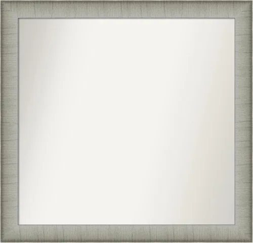 Miniatura 178 de Amanti Art Espejo de baño plateado para sobre fregadero, 25 x 25 pulgadas, espejo de tocador cuadrado estrecho de níquel cepillado, marco de madera