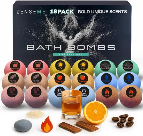 Bombas de baño para hombres, juego de 18 bombas de baño naturales perfumadas fuertes hechas a mano de 2.5 onzas con aromas de aceites esenciales,