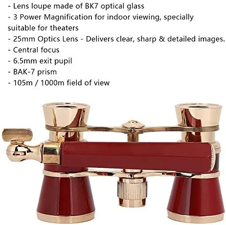 Miniatura 4 de Opera - Prismáticos para gafas, telescopio de teatro de 3 x 25 pulgadas con mango plegable, mini binocular compacto ligero para conciertos, teatro