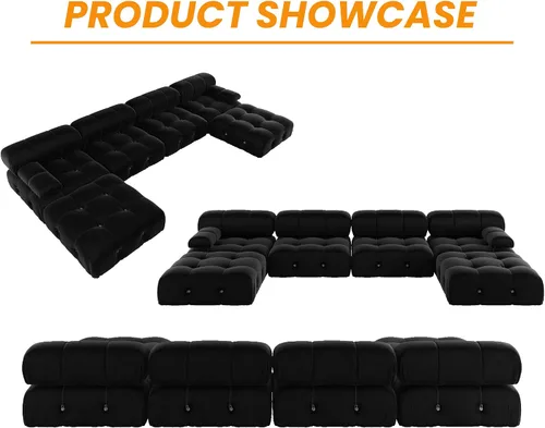 Miniatura 7 de WJShome - Sofá seccional modular, sofá convertible de 103.95 pulgadas, sofá minimalista de terciopelo de 3 plazas para sala de estar, juego de Negro