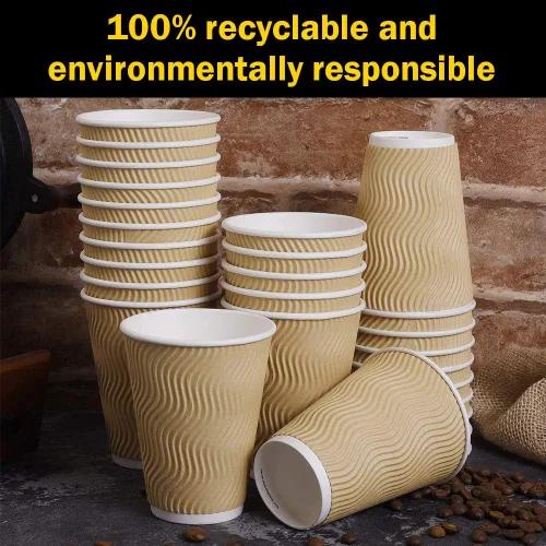 Miniatura 5 de SPRINGPACK Tazas de café de papel desechables con tapas, paquete de 100 tazas de café con aislamiento de pared ondulada de 12 onzas para bebidas