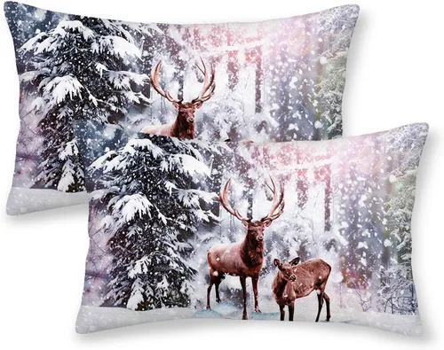 Miniatura 20 de AGAYNA Juego de 2 fundas de almohada decorativas con diseño de acuarela verde salvia para árbol de Navidad de 16 x 16 pulgadas, para sofá, invierno