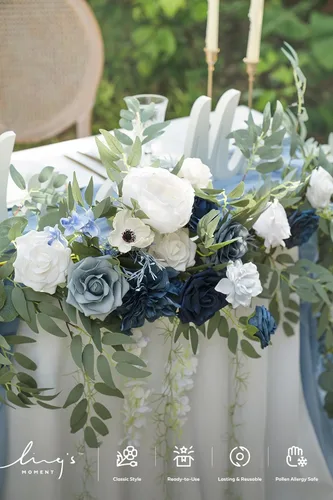 Miniatura 4 de Ling's moment Guirnalda de Flores de Primavera de 9 Pies - Flores de Arco de Boda para Decoración de Fondo, Eucalipto y Rosa, Guirnalda Floral