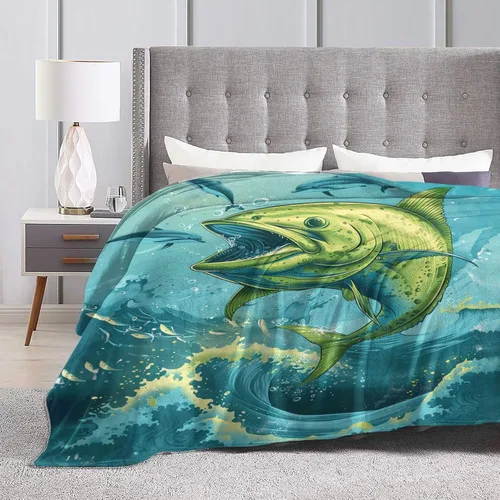 Miniatura 5 de Manta de Pescado Divertida Decoración de Peces del Océano Manta de Tiro Regalos para Niñas Niños Amantes de la Pesca Ropa de Cama de Sofá de Manta