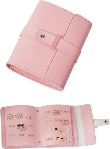 LAKE OF FIRE Organizador de aretes con diseño de libro plegable, organizador de libros de aretes, estuche portátil de cuero sintético para aretes de