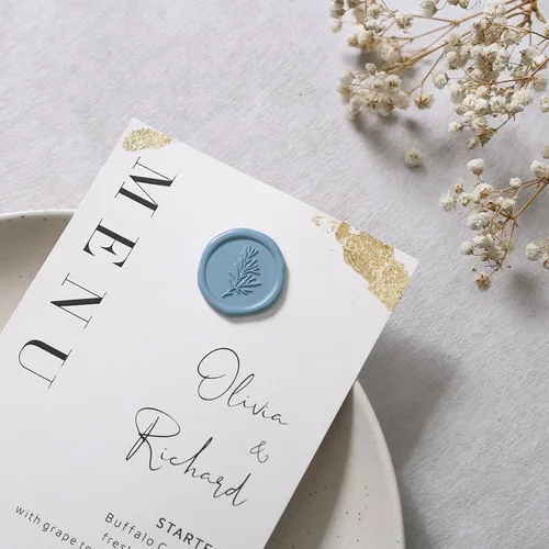 Miniatura 5 de UNIQOOO Calcomanías de sello de cera, calcomanías de sello de invitación de boda de romero, 100 calcomanías autoadhesivas azul polvoriento