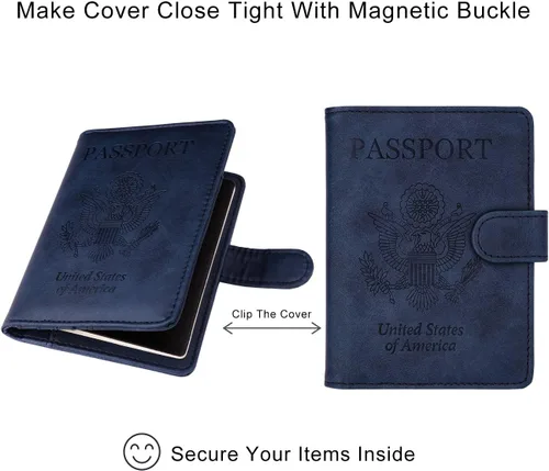 Miniatura 5 de WALNEW Funda para pasaporte funda para pasaporte tarjeta cartera E-azul marino Estilo E