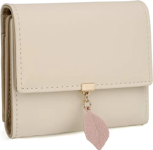 Miniatura 66 de UTO - Cartera pequeña RFID de piel sintética con dije de hoja, cierre de cremallera y tarjetero.