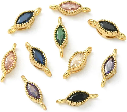 Miniatura 33 de Ipotkitt - 20 piezas de dijes de cobre con circonita cúbica micropavé en forma de flor con anillo de salto, dijes con forma de planta y flor
