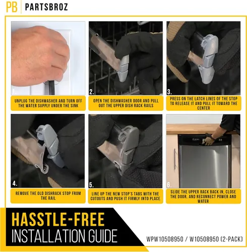 Miniatura 6 de PartsBroz WPW10508950 W10508950 Clip de tope de riel deslizante para lavavajillas (paquete de 2) para Whirlpool WDF520PADM7 WDT730PAHZ0 MDB4949SHZ0