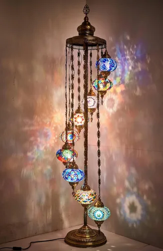 Miniatura 3 de DEMMEX Lámpara de pie con mosaico turco marroquí, 9 globos, 6 pies de alto, lámpara de pie decorativa estilo Tiffany con globos coloridos