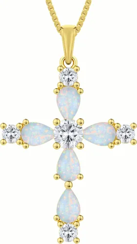 Miniatura 38 de YL Collar de cruz de plata de ley 925 con colgante de piedra natal religiosa para mujer