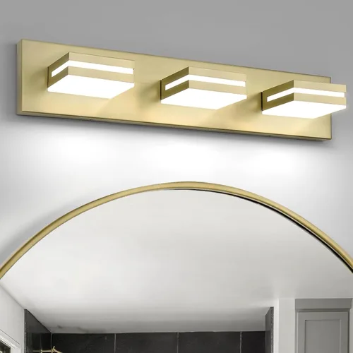Miniatura 14 de OKELI Lámpara LED de tocador de baño de 3 luces, accesorios de iluminación de pared de baño modernos dorados sobre espejo (3CCT, 3000K-6000K)