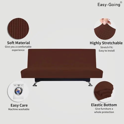 Miniatura 3 de Easy-Going Funda elástica para futón, funda para sofá sin brazos, protector de muebles sin reposabrazos, funda suave con parte inferior elástica Café